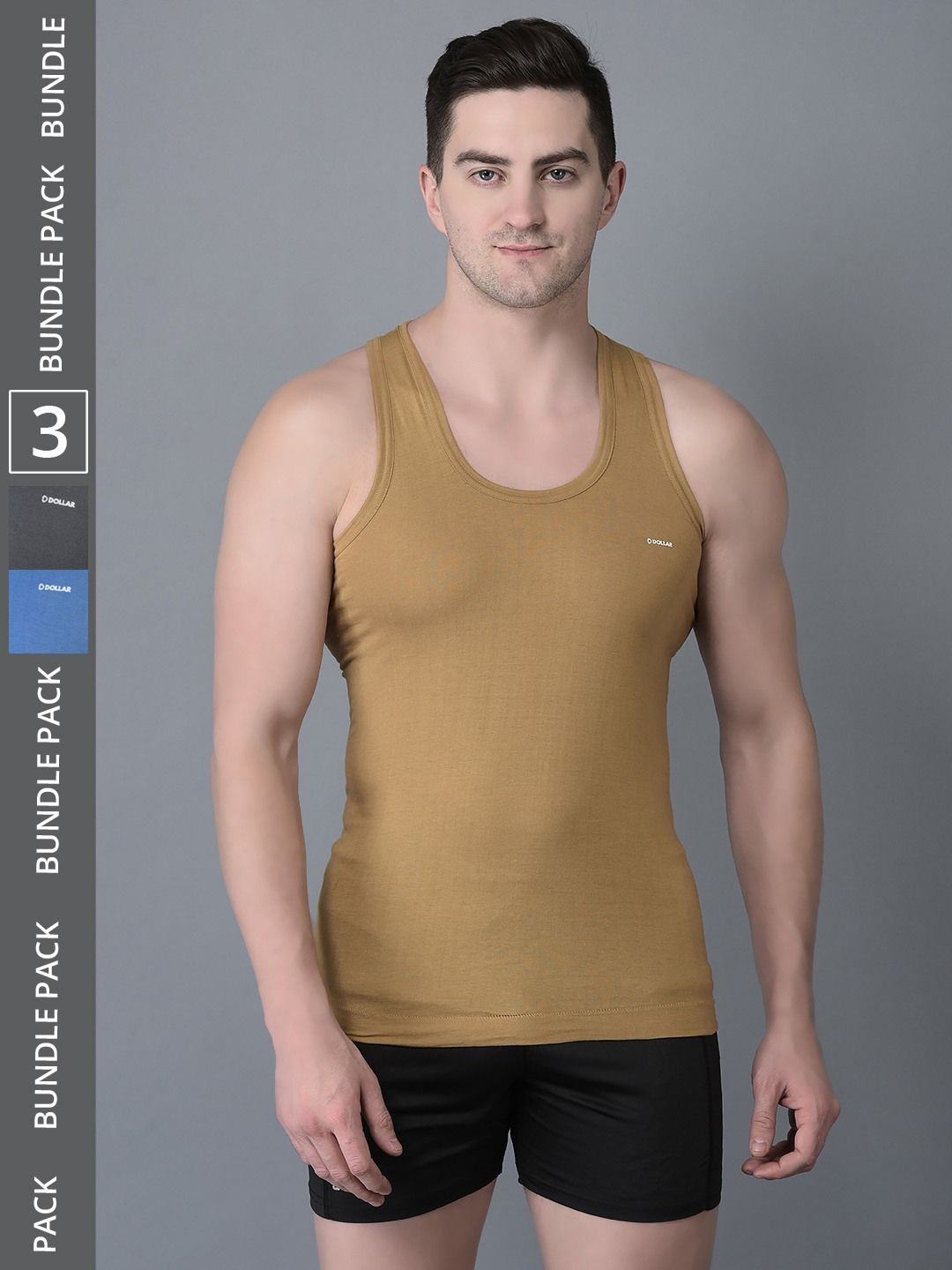 Men's Assorted Pack of 3 Solid Combed Cotton Shrinkless Vest