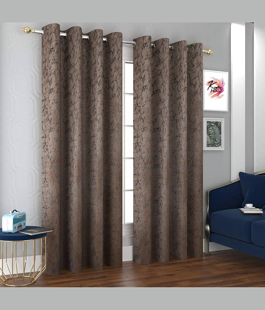 Kraftiq Homes Abstract Blackout Eyelet Curtain 5 ft ( Pack of 2 ) - Brown