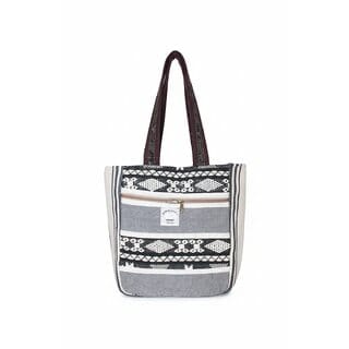 Handwoven Hemp Canvas Tote Bag with Geometric Pattern