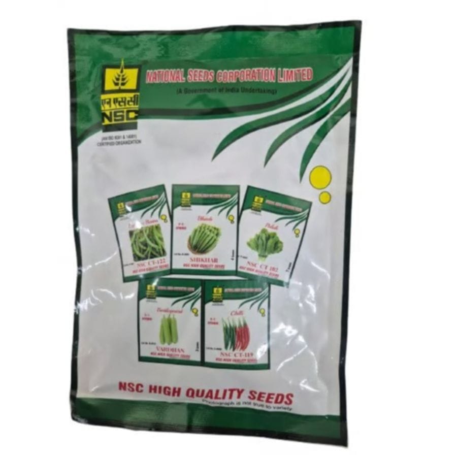 NSC High Quality Vegetable Seeds Combo Pack - French Beans, Okra, Spinach, Bottle Gourd, Chilli - 1000 gm