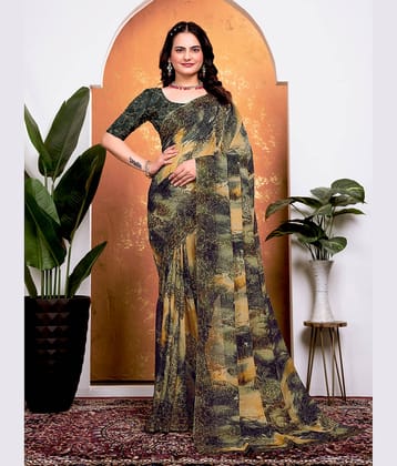 Kanooda Prints Georgette Printed Saree With Unstitched Blouse Piece ( Grey )