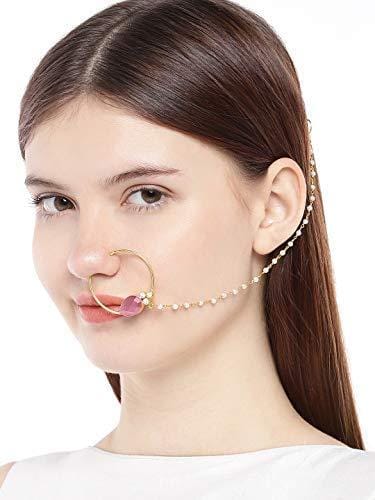 Gold Plated Light Pink Stone Nose Ring