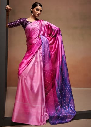 Radiant Orchid Purple Printed Satin Silk Saree