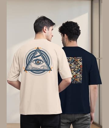 BULLMER Pack of 2 Cotton Blend Oversized Fit Men's T-Shirt ( Blue )