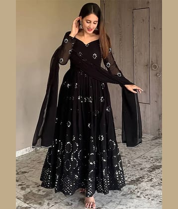 kedar fab Black Anarkali Georgette Women's Stitched Ethnic Gown ( Pack of 1 )