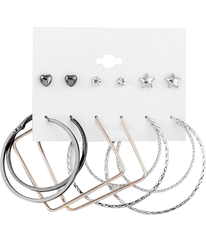 Silver Shine Stylish Fashion Earring Combo 3 Bali With 3 Studs Set For Women Girls