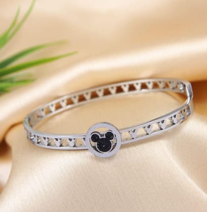 Stainless Steel Silver Plated Mickey Mouse Face Kada- STKD 3790