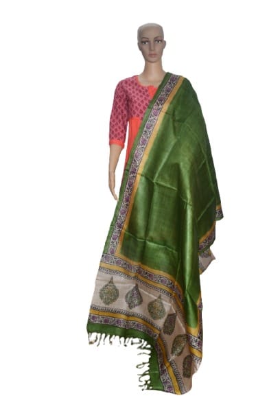Pure organic Tussar Silk Printed Dupatta