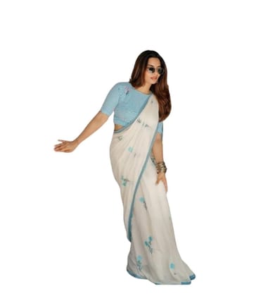 DARSHANS Women's Linen Printed Saree With Unstitched Blouse 5.5Mtr (White)-PID65196 DARSHANS Women's Linen Printed Saree With Unstitched Blouse 5.5Mtr (White)-PID65196