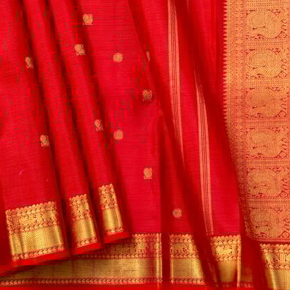 Red Kanchipuram Silk Saree With Vaira Oosi Zari Stripes For Bridal Wedding Wear PV NYC 1616