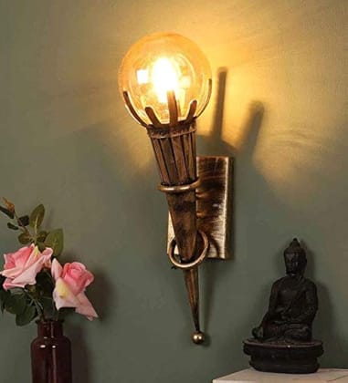 SPARKWORLD Wall Mashal Antique Wall Lamp | Golden Finish Torch Style Light Fixture for Living Room, Temple, Bedroom & Home Decor