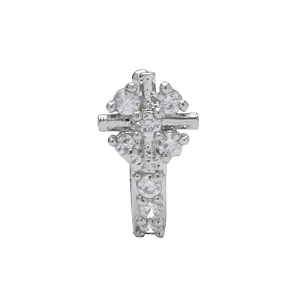 AD CZ Flower Pressing Rhodium Nose Pin (1 CM)-White / Rhodium / Free Size