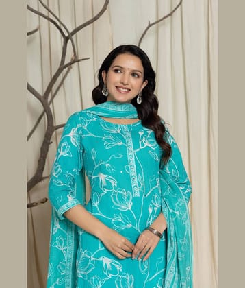 Flavia Creation Women Cotton Printed Straight Kurti With Palazzo ( Green )