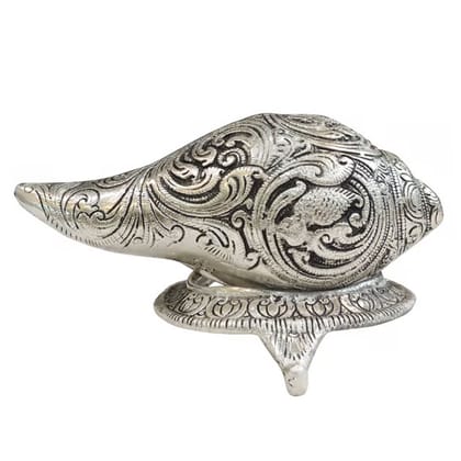 Aluminium Shankh with Stand | Religious Decor Showpiece, Height : 1.2 Inch (ASMAS342 S)
