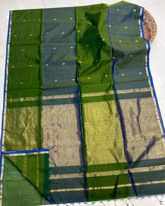 Twilight Elegance Maheshwari Silk Olive Green Saree
