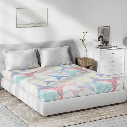 DDECOR - Primary Collection 100% Cotton Geometric Pattern 136TC King Bedsheet |229 CM X 274 CM| with 2 Pillow Covers - Blue DDECOR - Primary Collection 100% Cotton Geometric Pattern 136TC King Bedsheet |229 CM X 274 CM| with 2 Pillow Covers - Blue