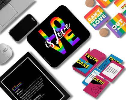 "LGBTQ+ SPECIAL COMBO" Set of 4 Poster, Coaster, Mousepad & Card Game- Fun Gift Set for Modern Romantics