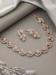 Rosegold Plated AD studded Necklace Earrings Jewellery Set