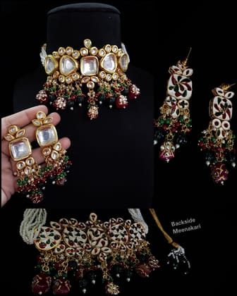 ZEVAR I Pearl & Beads Kundan Choker Necklace With Earrings