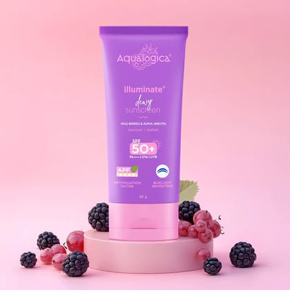 Illuminate+ Dewy Sunscreen SPF 50+ PA++++ with Anti Pollution Factor (APF) | Wild Berries & Alpha Arbutin - 80g