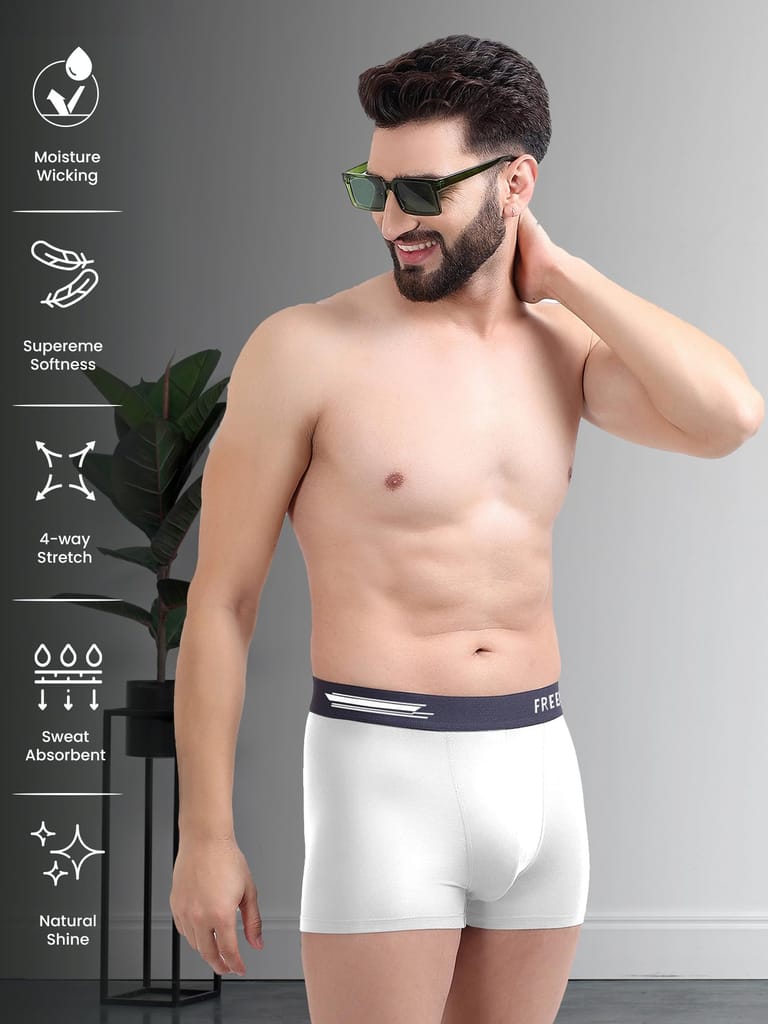 FREECULTR Men's Underwear Anti Bacterial Micromodal Airsoft Trunk - Non Itch No Chaffing Sweat Proof - Pack of 3 (Martini Blue, Ash Grey, Cloud White)