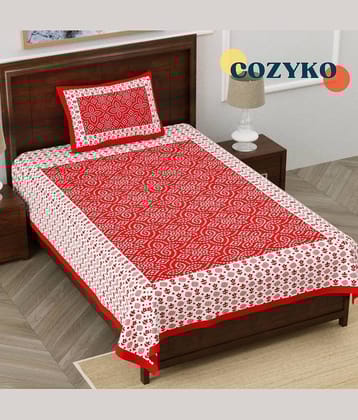 COZYKO Cotton 1 Single Bedsheet with 1 Pillow Cover ( Red )