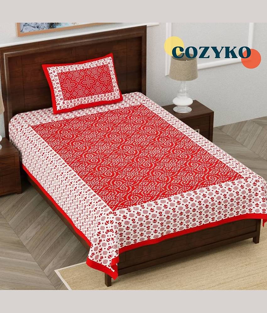 COZYKO Cotton 1 Single Bedsheet with 1 Pillow Cover ( Red )