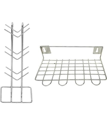 JISUN - Silver Stainless Steel Dish Racks ( Pack of 2 )