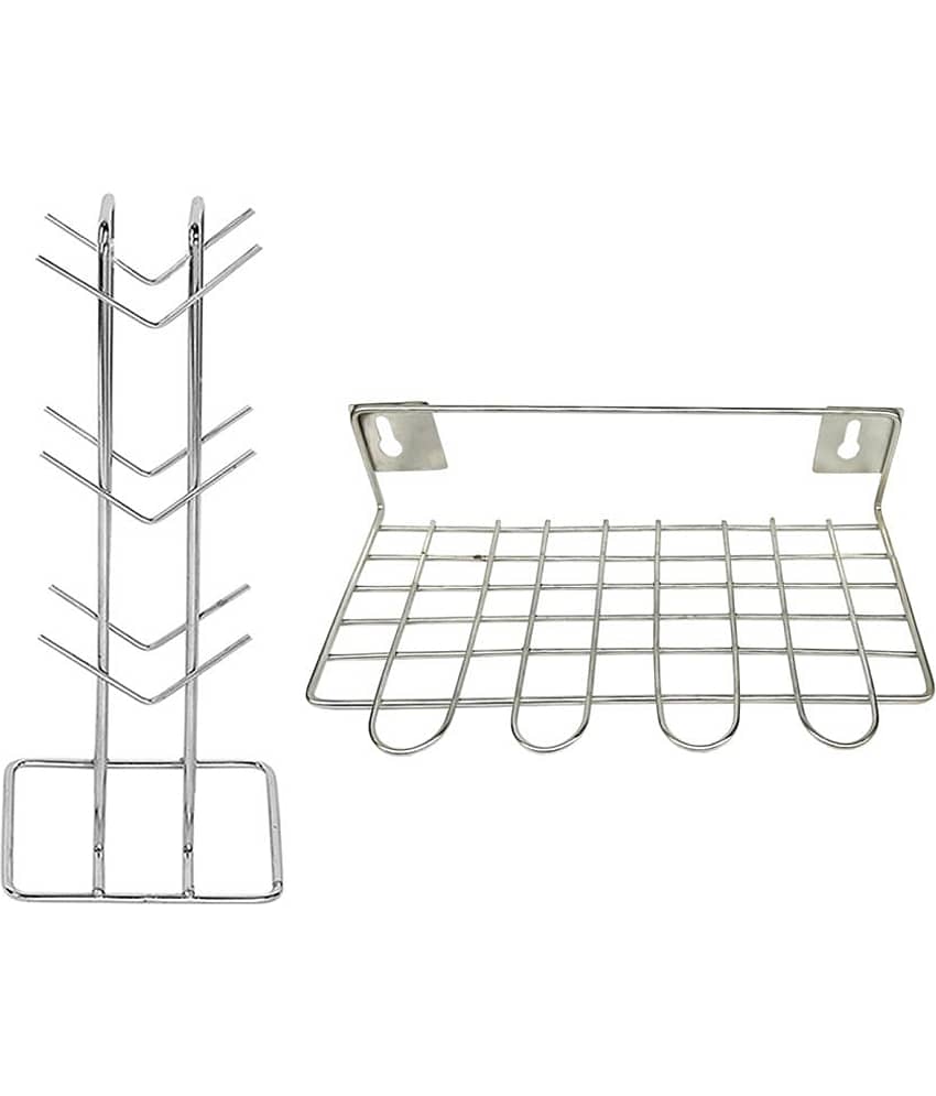 JISUN - Silver Stainless Steel Dish Racks ( Pack of 2 )