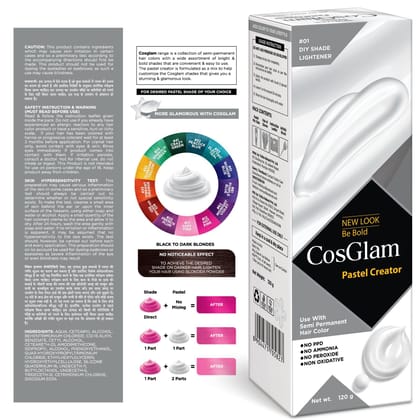 COSGLAM Semi Permanent Hair Color, No Peroxide, Non Oxidative, Ammonia Free Hair Colour 01 Pastel Creator - 120gm