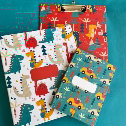 School Set  -  Dino Dudes-Set of 3 - Folder + Clipboard + Note book