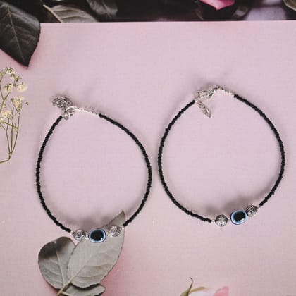 NVR Evil Eye Beaded Black Anklets