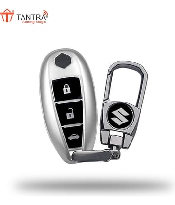 TANTRA TPU Key Cover and Metal Keychain Compatible for Maruti Suzuki Baleno, Vitara Breeza, S Cross, Ciaz, Swift, Ignis, 3 Button Smart Key Cover (Grey)