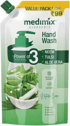 Medimix Ayurvedic Nature Care with Neem, Tulsi, Aloe Vera - Hand Wash Mega Pack Refill Pouch, 675 ml