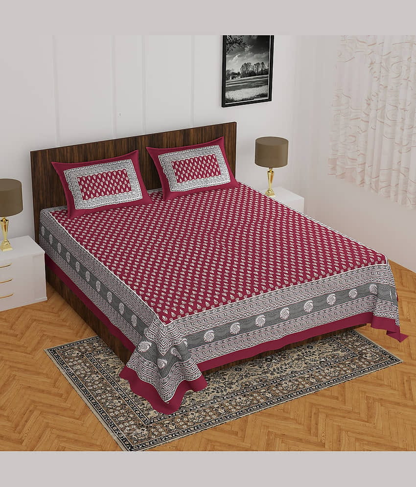 ABHACLOTHO Cotton 1 Double Bedsheet with 2 Pillow Covers ( Multicolor )