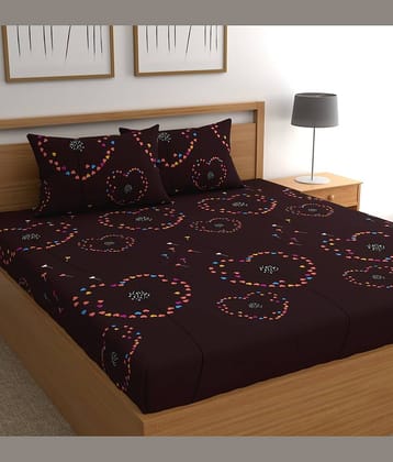 CG HOMES Microfibre Abstract Fitted bedsheet with 2 Pillow Covers ( Double Bed ) - Brown