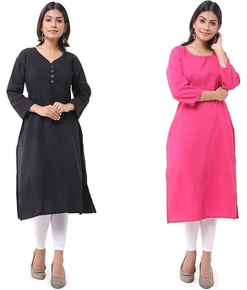 DESHBANDHU DBK - Multicolor Cotton Women's Straight Kurti ( Pack of 2 )