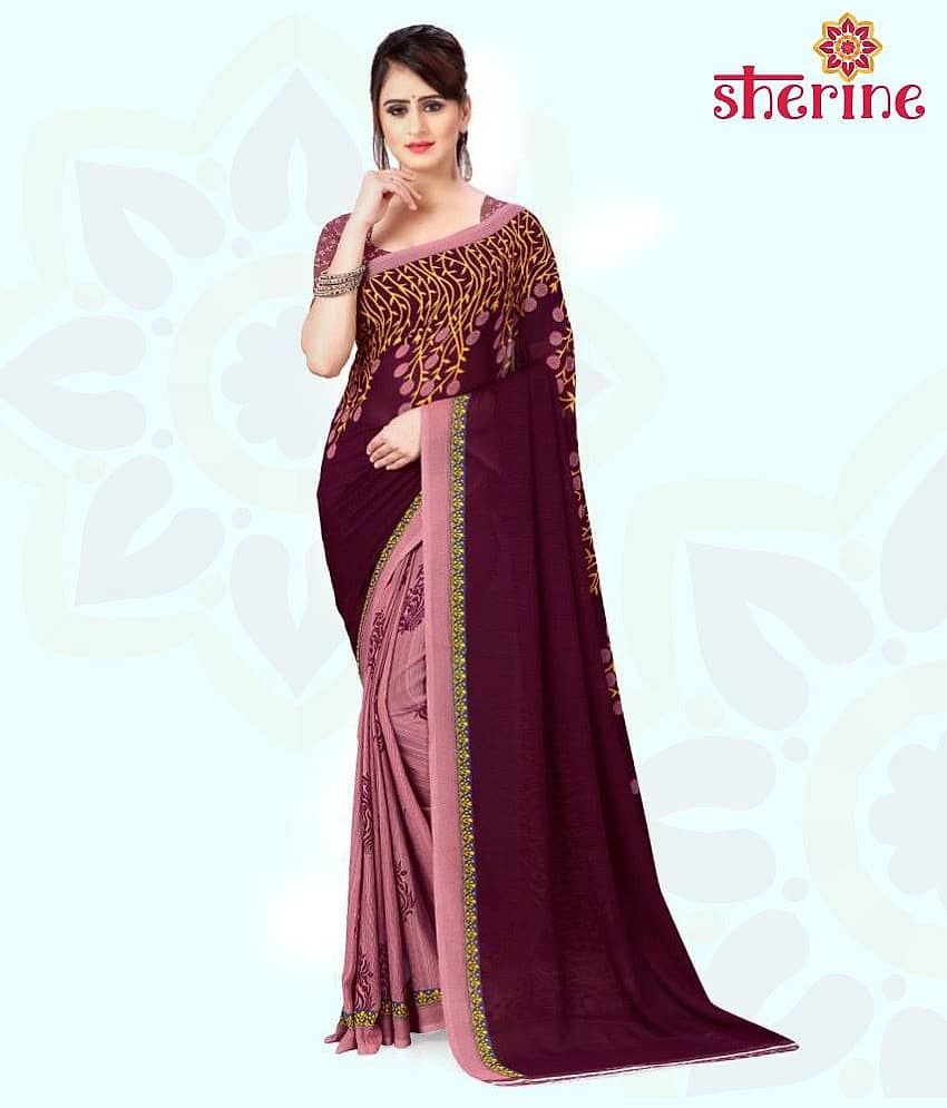 ANAND SAREES Georgette Saree With Unstitched Blouse Piece ( Pink )