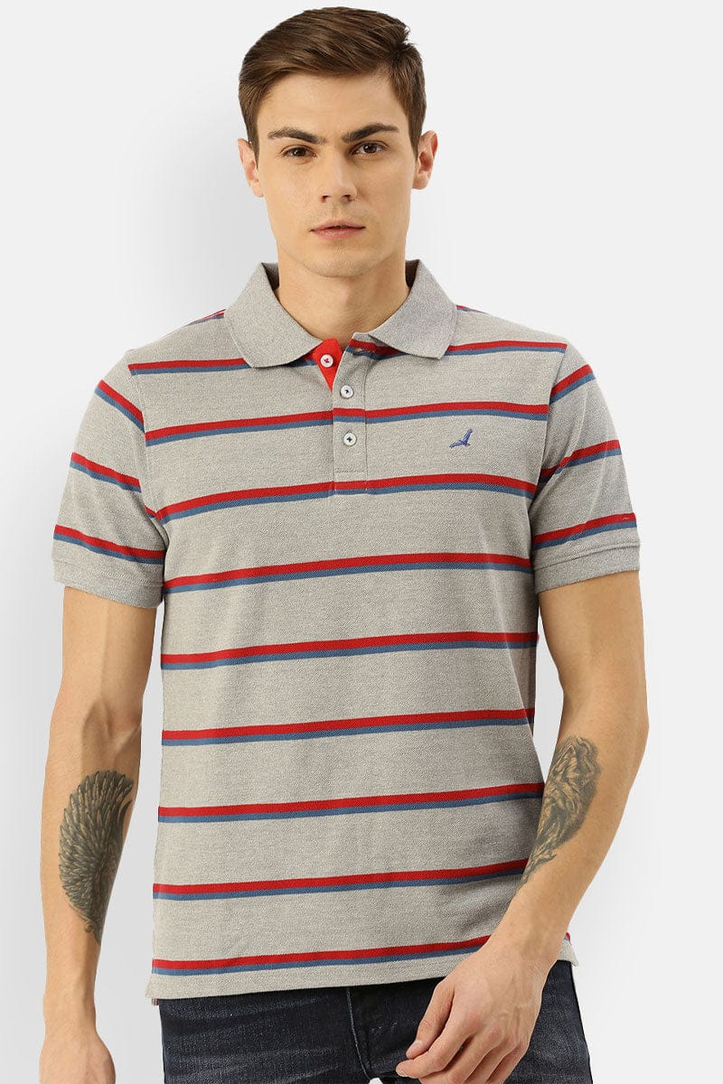 Men's Yarn Dyed Striped Polo Collar T-Shirt - AC702-M