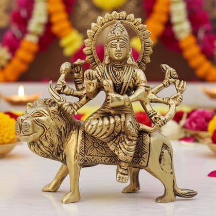 Brass Durga Ji Divine Goddess Idol - Perfect for Home Temple Decor, Height : 6 Inch (BSMAS1028 D)