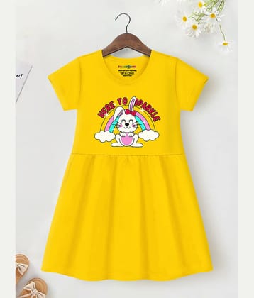 Trampoline Cotton A-line Dress For Girls ( Pack of 1 , Yellow )