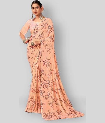 Bhuwal Fashion Georgette Printed Saree With Unstitched Blouse Piece ( Yellow )