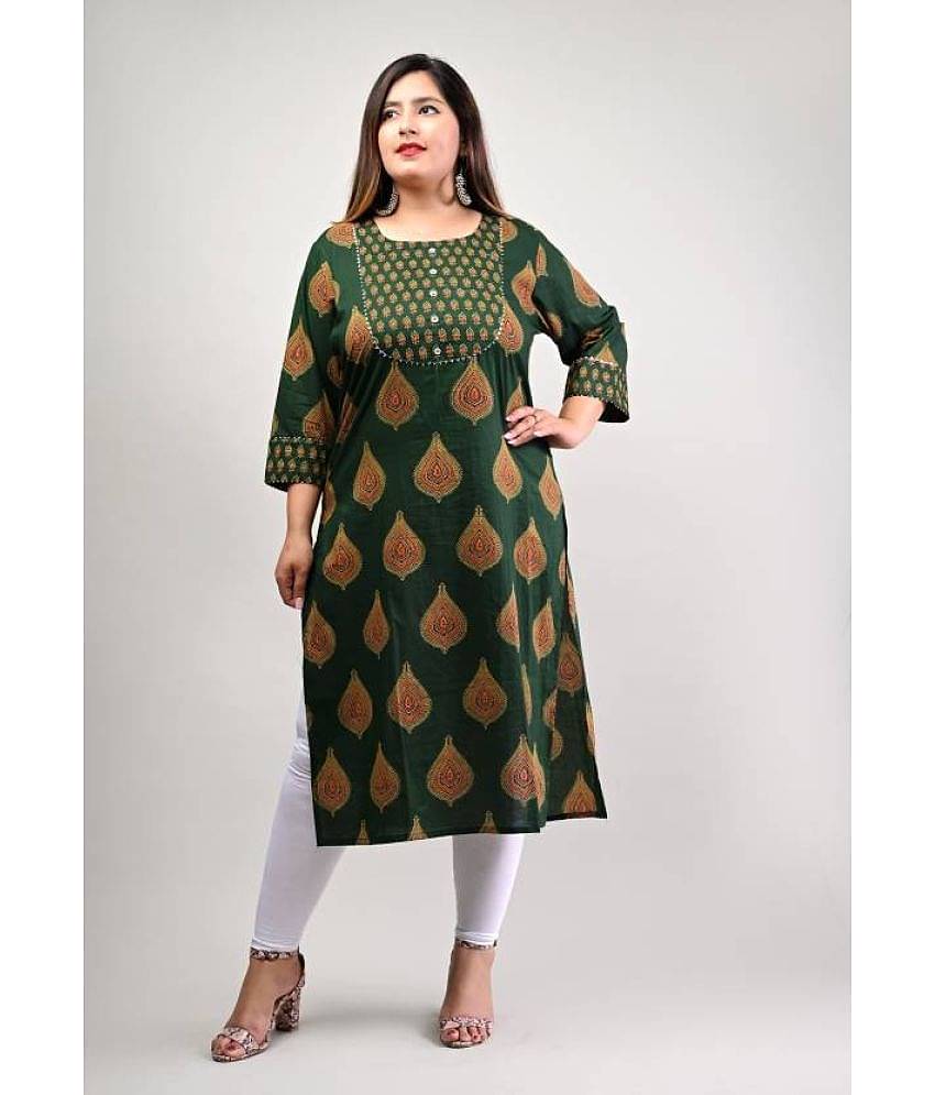 Swasti - Green Cotton Women's Straight Kurti ( Pack of 1 )