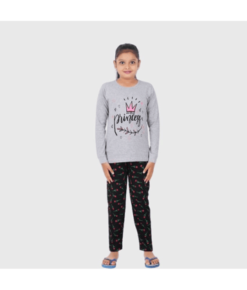 MIST N FOGG Pack of 1 Girls Cotton Blend Nightsuit Set ( Grey )
