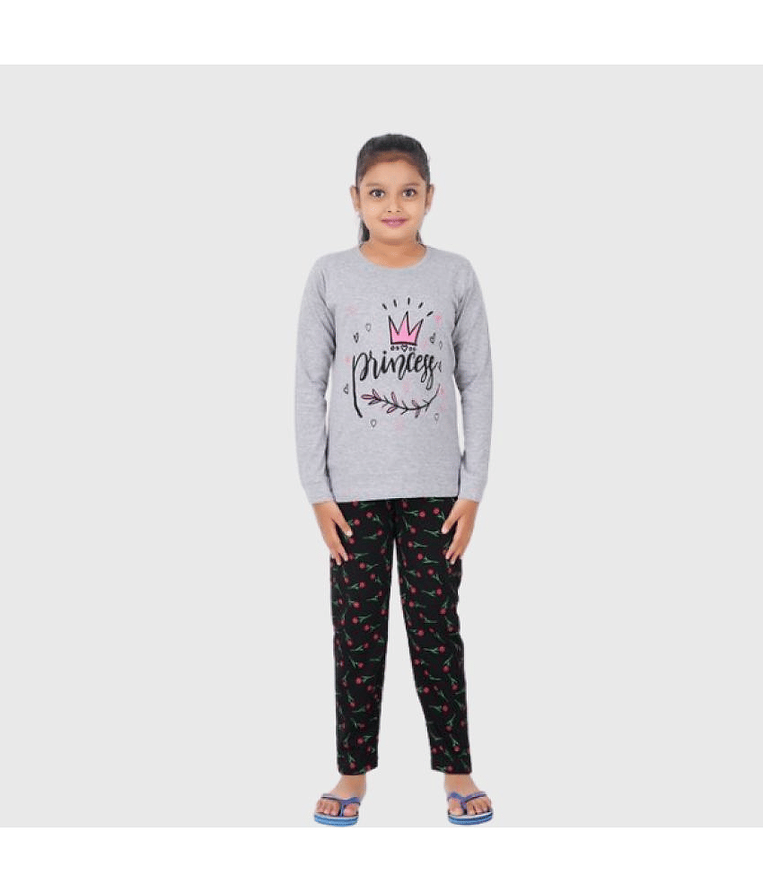 MIST N FOGG Pack of 1 Girls Cotton Blend Nightsuit Set ( Grey )