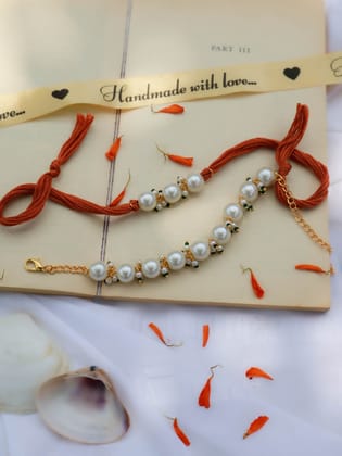 Vyas Pearl Rakhi Lumba Set-Orange