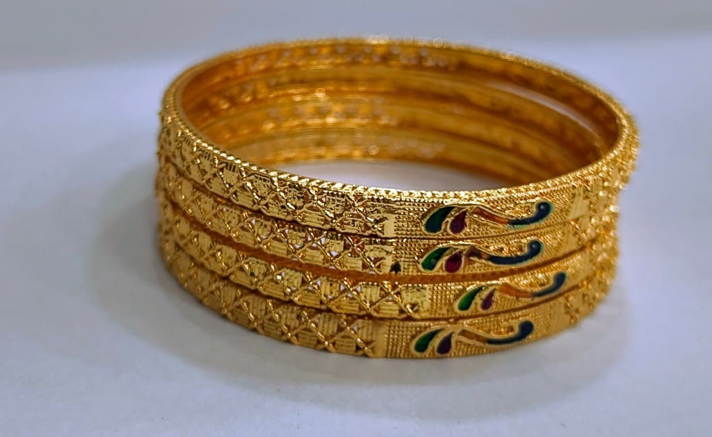 Gold Plated Bangles Set of 4 Traditional Indian Wedding Jewelry
