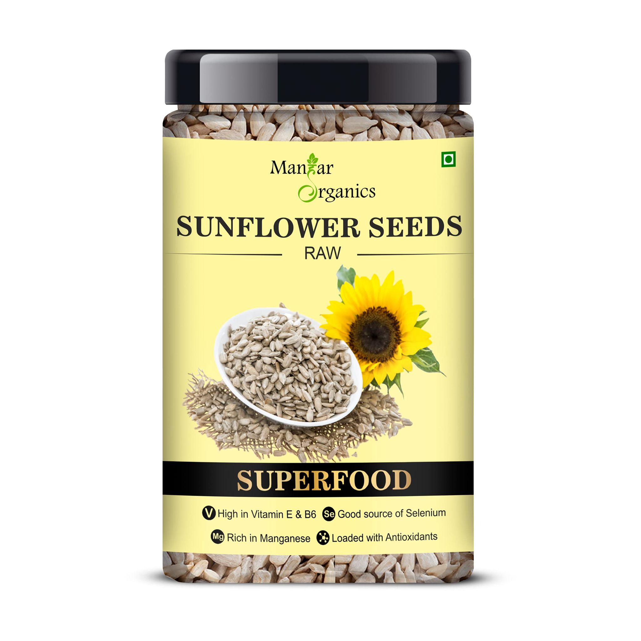ManHar Organics Sunflower Seeds 475gm Jar For Eating - AAA Grade |Protein and Fiber Rich Superfood|
