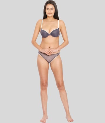 ILRASO Net/Mesh Women's Bra & Panty Set ( Dark Grey )