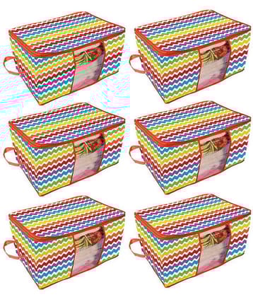 PrettyKrafts Underbed Storage Bag, Storage Organizer, Blanket Cover with Side Handles (Set of 6 pcs) -Trio Blue